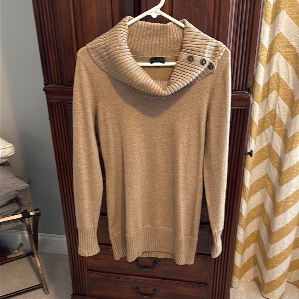 Women's Tan Sweater dress with Cowl Neck